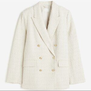 H&M Oversized bouclé blazer - Size Large - Cream/Ivory/White